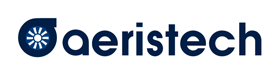 Aeristech logo with small air compressor icon in a dark navy on white